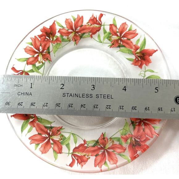 Briliant Indonesia Frosted Glass Teacup & Saucer Red Lily Floral Vintage - Picture 2 of 6